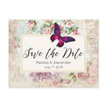 Rosa Schmetterling und Vintage Rose Save the Date
