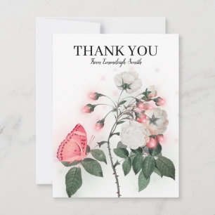 Rosa Schmetterling Weiße Rosen Danke Mitteilungskarte