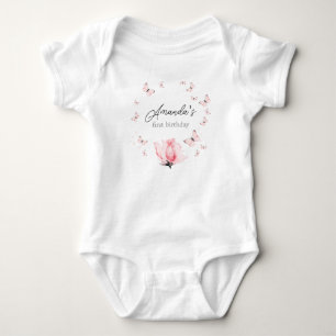 Rosa Schmetterlinge 1. Geburtstag Baby Anzug Strampler