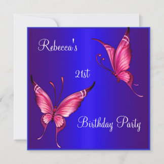 Rosa Schmetterlinge 21. Geburtstag Party Blau Einladung