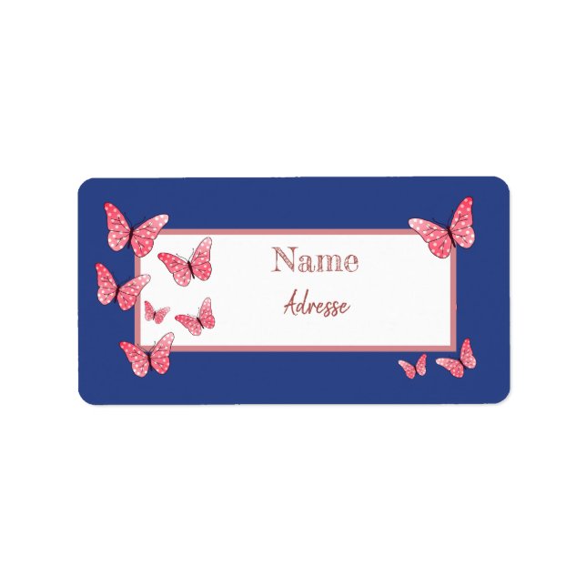 Rosa Schmetterlinge Adressaufkleber (Vorne)