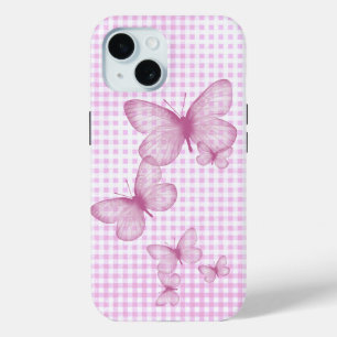 Rosa Schmetterlinge auf Gingham Case-Mate iPhone Hülle