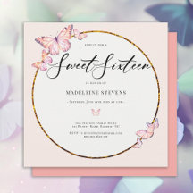 Rosa Schmetterlinge Boho Gold Frame Girly Sweet 16