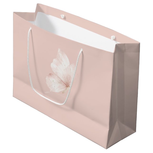 Rosa Schmetterlinge Geburtstag Große Geschenktüte (Vorderseite Schrägansicht)