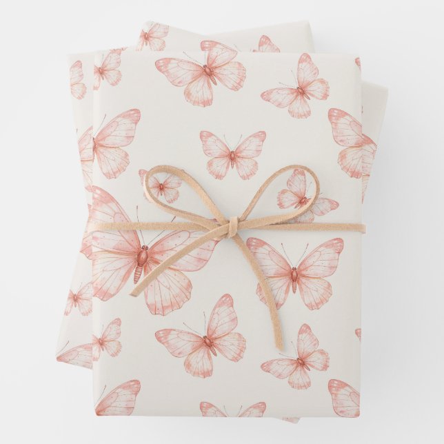 Rosa Schmetterlinge in Creme Geschenkpapier Set (Beispiel)