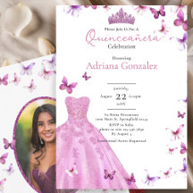 Rosa Schmetterlinge Kleid und Tiara Foto Quinceane