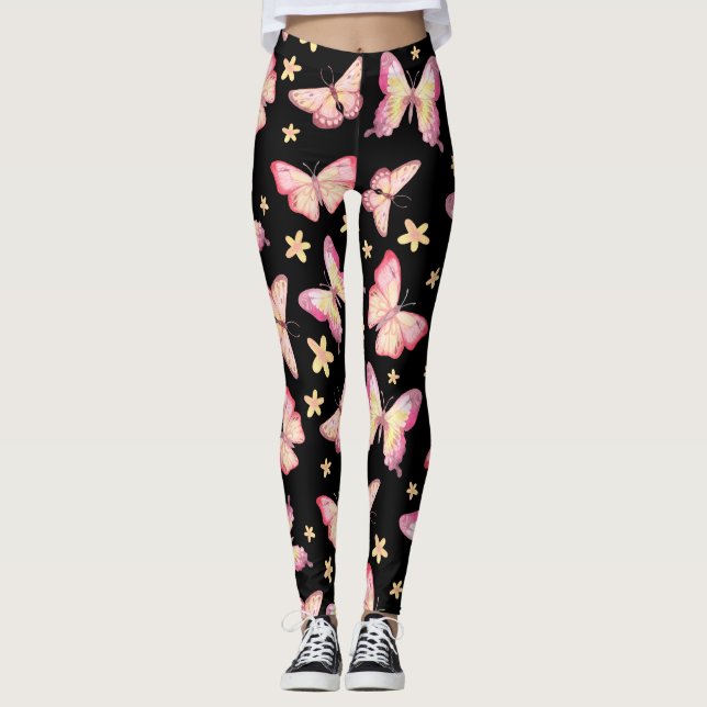 Rosa Schmetterlinge Leggings (Vorderseite)