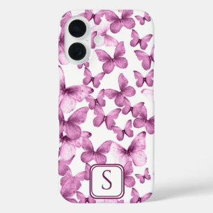 Rosa Schmetterlinge Moderne, elegante Monogramm iPhone 16 Hülle