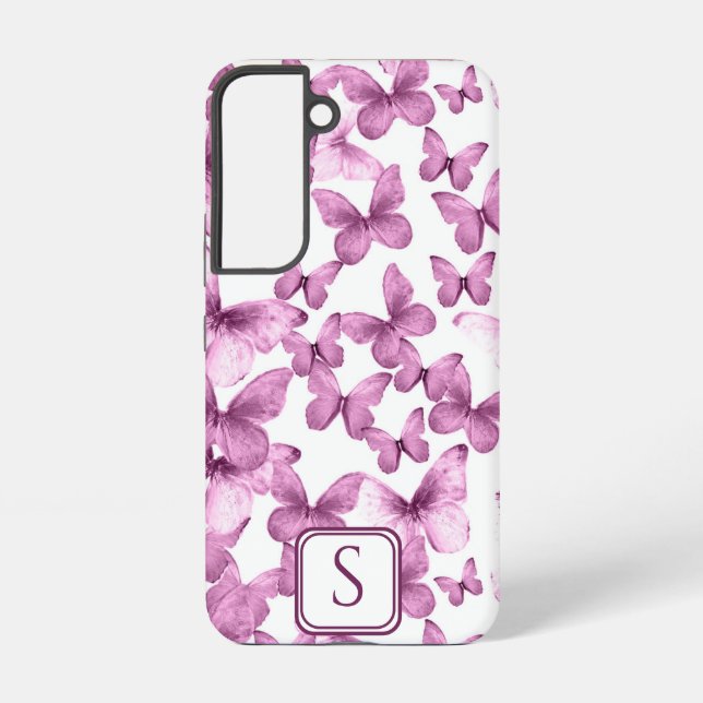 Rosa Schmetterlinge Moderne, elegante Monogramm Samsung Galaxy Hülle (Rückseite)