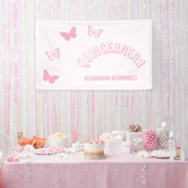 Rosa Schmetterlinge Quinceanera Banner