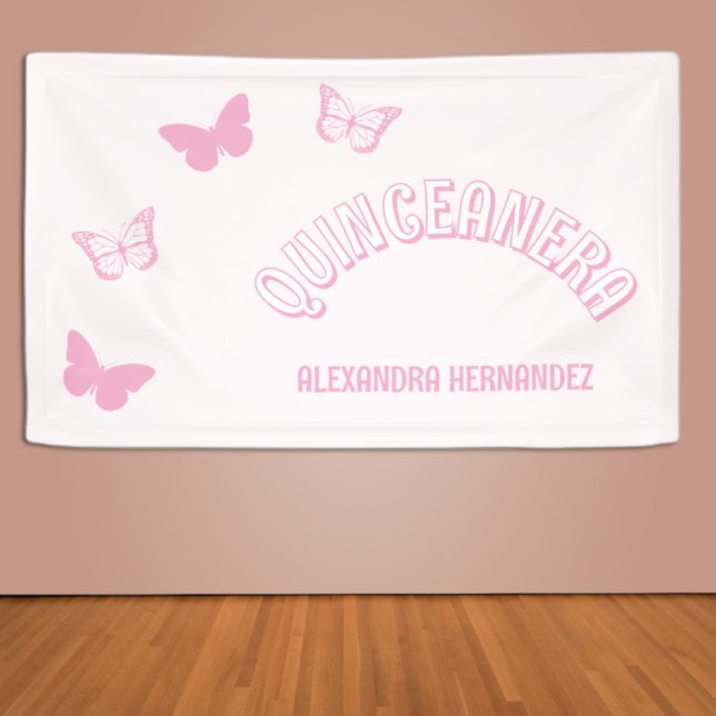 Rosa Schmetterlinge Quinceanera Banner (Von Creator hochgeladen)