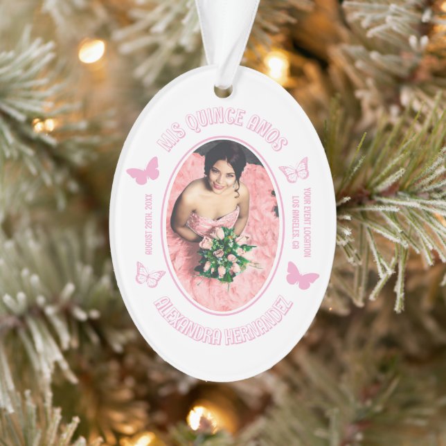 Rosa Schmetterlinge Quinceanera Ornament (Baum)