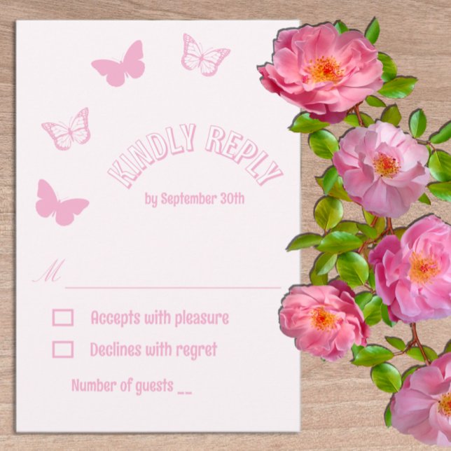 Rosa Schmetterlinge Quinceanera RSVP Karte (Von Creator hochgeladen)