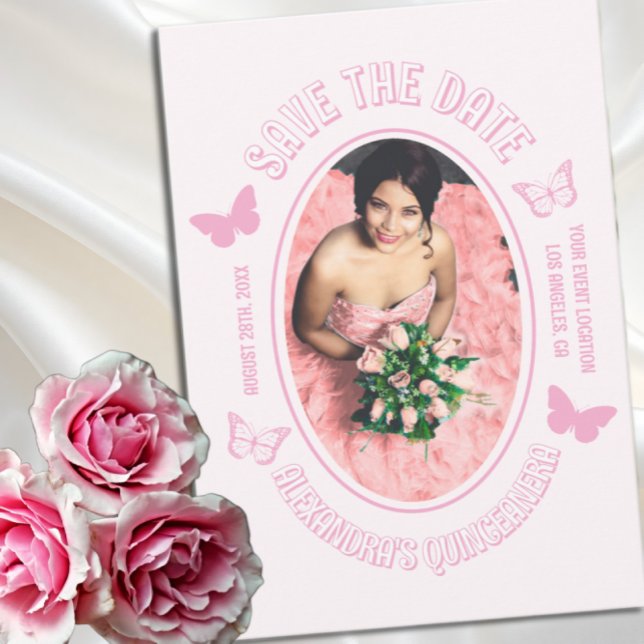 Rosa Schmetterlinge Quinceanera Save The Date (Von Creator hochgeladen)