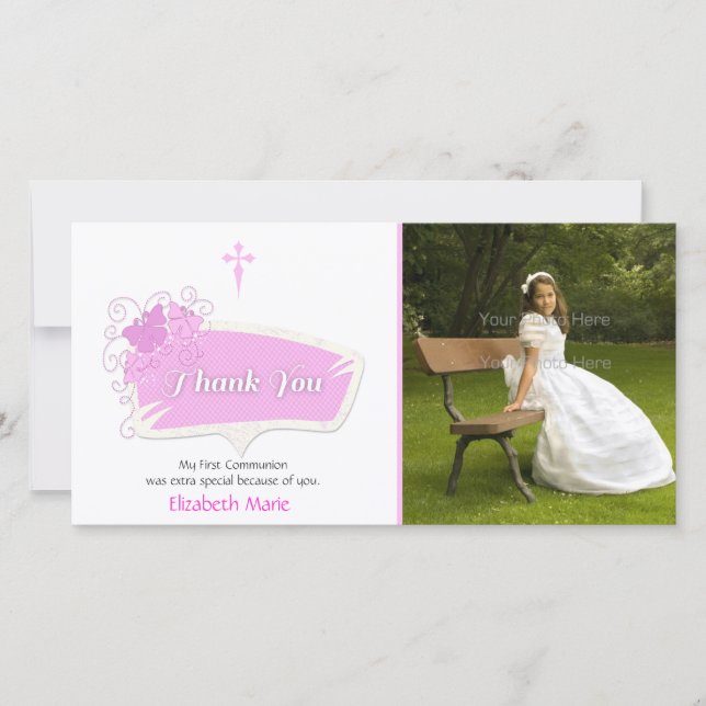 Rosa Schmetterlinge religiöse Fotokarte Dankeskarte (Vorderseite)