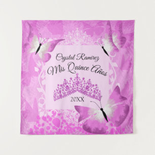 Rosa Schmetterlinge, Tiara Quinceanera Wandbehang Wandteppich