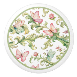 Rosa Schmetterlinge und Akanthus-Muster Keramikknauf
