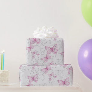 Rosa Schmetterlinge und Blasen Geschenkpapier