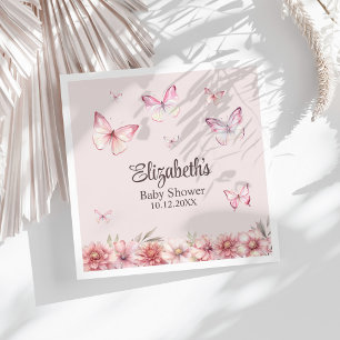 Rosa Schmetterlinge und Blume Kinderdusche Serviette