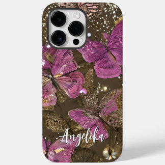 Rosa Schmetterlinge und Blume Personalisierter Nam Case-Mate iPhone 14 Pro Max Hülle