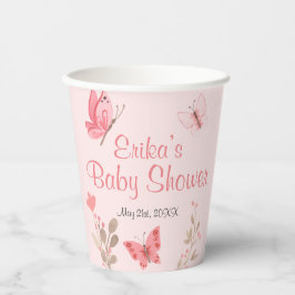 Rosa Schmetterlinge und Blume Soft Pink Baby Dusch Pappbecher