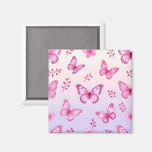Rosa Schmetterlinge und Blumenmuster Magnet
