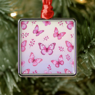 Rosa Schmetterlinge und Blumenmuster Ornament Aus Metall
