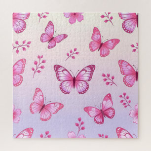 Rosa Schmetterlinge und Blumenmuster Puzzle