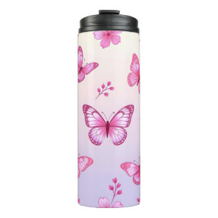 Rosa Schmetterlinge und Blumenmuster Thermosbecher