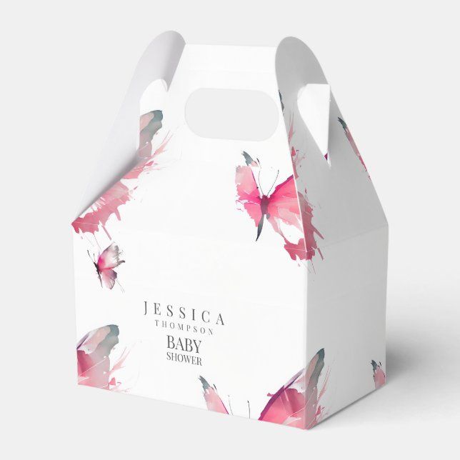 Rosa Schmetterlinge Weiße Babydusche Geschenkschachtel (Vorderseite)