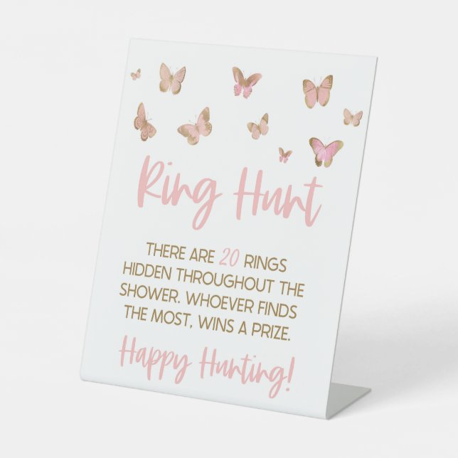 Rosa Schmetterlingring Jagd Brautparty Pedest Sockelschild (Vorderseite)
