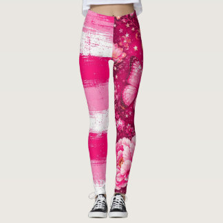 Rosa Schmetterlings-Blumenleggings Leggings