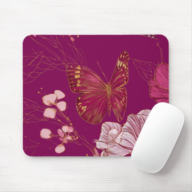 Rosa-Schmetterlings-Mauspad Mousepad (Mit Mouse)