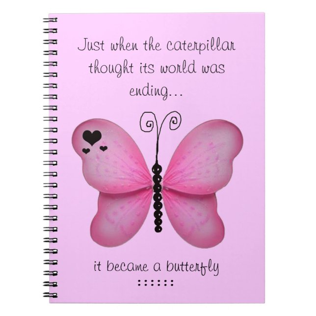 Rosa Schmetterlings-Notizbuch Notizblock (Vorderseite)