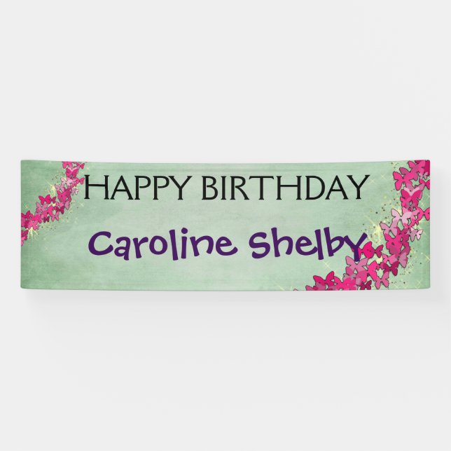 Rosa Schmetterlings-Prinzessin Birthday Banner (Horizontal)
