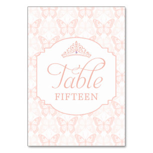 Rosa Schmetterlings-Tiara Sweet 15 Tischnummer