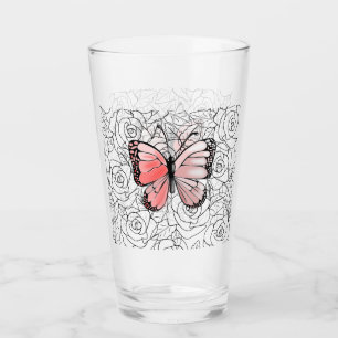 Rosa Schmetterlings-und Rosen-Kunst Glas