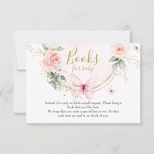 Rosa Schmetterlingsbücher für die Babykarte (Vorderseite)