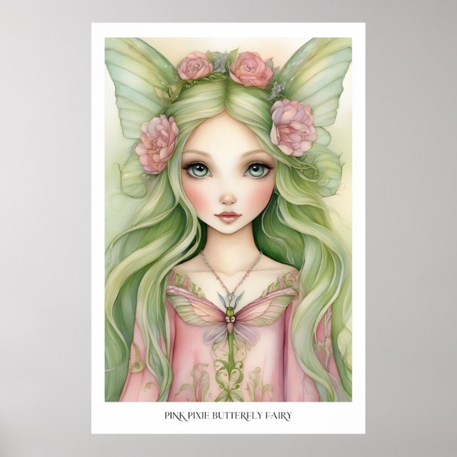 Rosa Schmetterlingsfee Pixie Poster (Vorne)