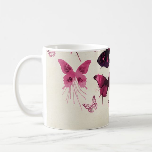 Rosa Schmetterlingsmuster Kaffeetasse (Links)