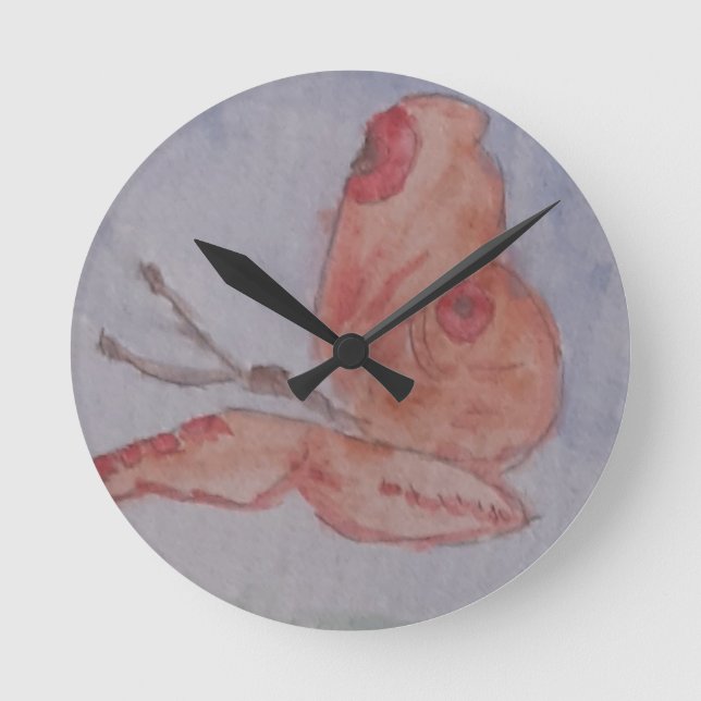 Rosa Schmetterlingsuhr Runde Wanduhr (Vorderseite)