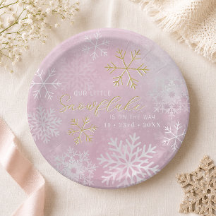 Rosa Schneeblatt Winter-Baby-Party-Papierplatten Pappteller