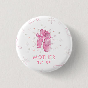 Rosa Schneeblume Ballerina Baby Shower für werdend Button