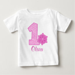 Rosa Schneeflocke 1. Geburtstag Personalisiert Baby T-shirt