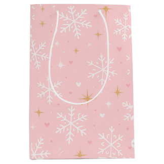 Rosa Schneeflocke & Gold Glanz Weihnachtsgeschenkt Mittlere Geschenktüte