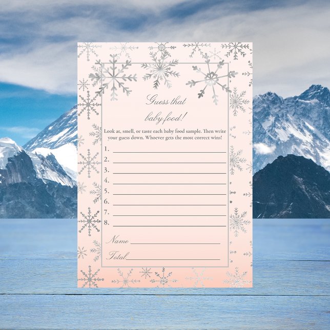 Rosa Schneeflocke Raten Sie, dass Baby Food Dusche Einladung (Von Creator hochgeladen)