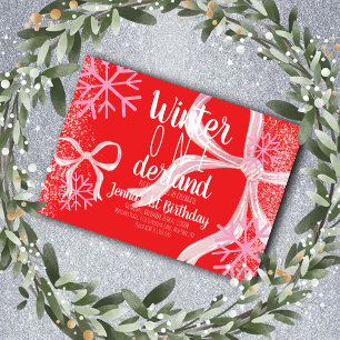 Rosa Schneeflocke Schnee Schriftzug Erstes Geburts Einladung