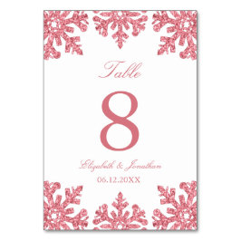 Rosa Schneeflocke Winterhochzeit Tischnummer