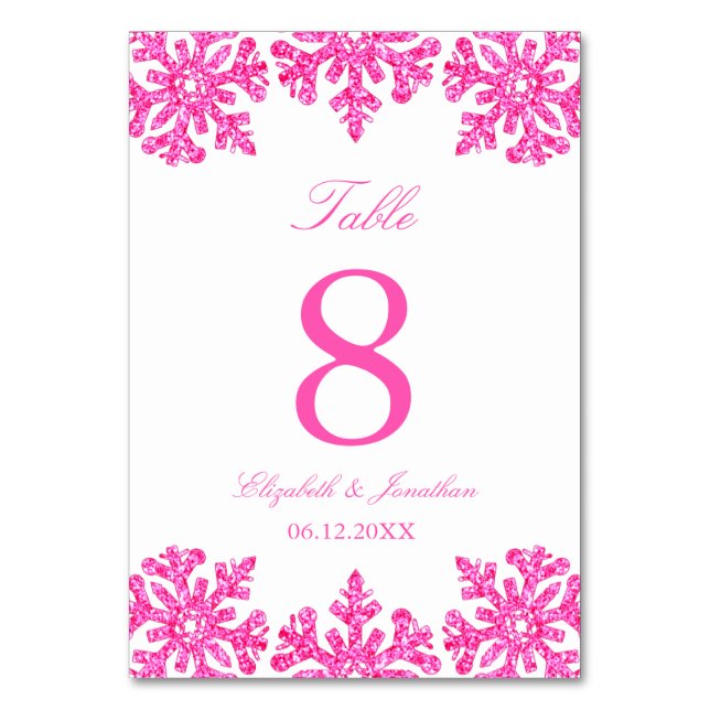 Rosa Schneeflocke Winterhochzeit Tischnummer (Vorderseite)