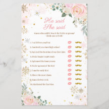 Rosa Schneeflocken Floral Er sagte, "Games Card"